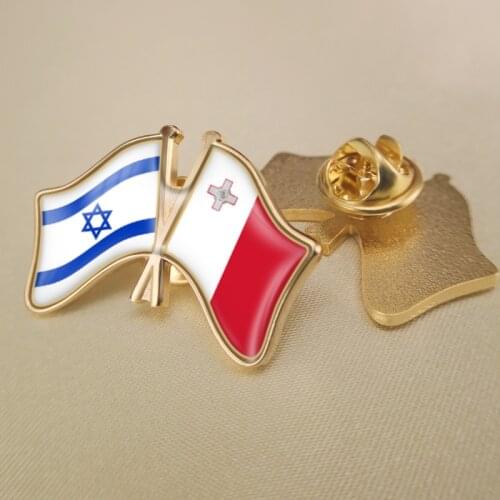 Israel and Malta Crossed Double Friendship Flags Lapel Pins Brooch Badges