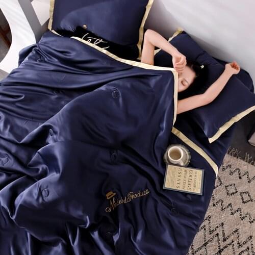 4PCS Set Summer Comforter New 100% Silk Bed Linens Washed Cotton Throw Blankets Summer Solid Bedding Air Condition Quilts Duvet