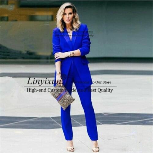 Royal Blue Womens Business Suit Female Office Uniform Ladies Formal Trouser Suit Double Breasted Womens Tuxedo Custom