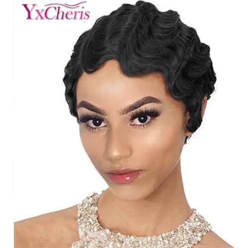 Short Curly Wigs for Black Women Retro Wig Female Synthetic Hair Finger Wave Wig Cosplay