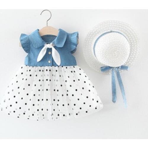 Summer Dresses For Girls Dresses For New year 2021 Denim Mesh Polka Dot Stitching Dress Baby Girl Clothes