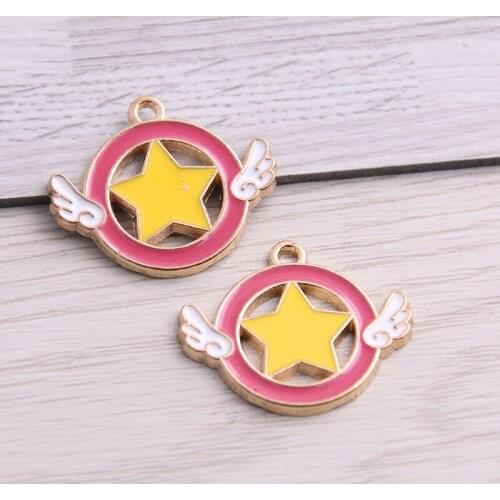 SWEET BELL 2pcs 27*28mm Alloy Metal Drop Oil Lucky Colour Circular Star Wings Charms Pendant For DIY Bracelet Necklace Jewelry