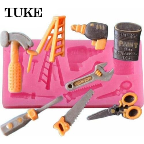 Hammer Silicone Molds Paint Bucket Screwdriver Cupcake Topper Fondant Candy Chocolate Mould Cake Decorating