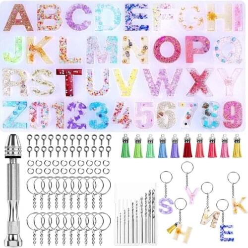 Alphabet Number Resin Silicone Molds And Tools Set For DIY Keychain Silicone Casting Molds Tools Uv Clay Resin Jewelry Making