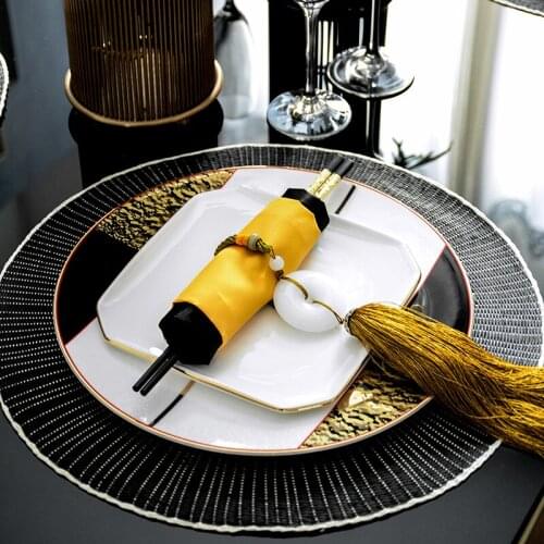 Golden And Black Landscape Plate Set High Quality Ceramic Dishes Dessert Steak Bread Dinner Plates Sets Dish Kitchen Decor
