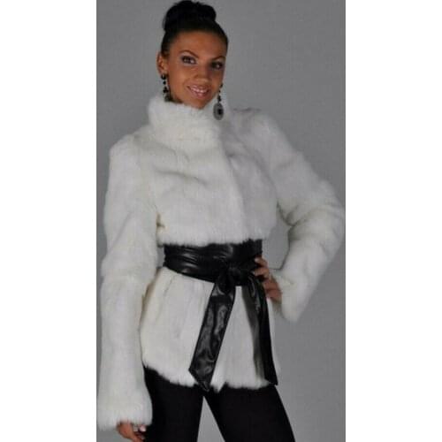 New Fashion Women Winter Mink Fur Coat Faux Mink Fur Jacket Leather Belt Outwear White Parka Jacket Outdoor Warm