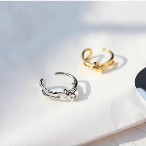 New Fashion Punk Gold Silver Color Metal Bouble Layers Knot Ring for Women Hand Finger Jewelry Accessory Party Gift