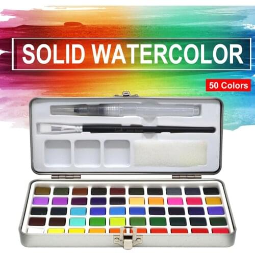 New Arrival 50Color Transparent Solid Watercolor Portable Watercolor Pigment for Kids Drawing Watercolor Paper Supplies