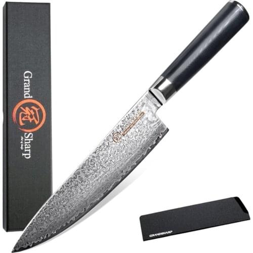 GRANDSHARP Damascus Knife 8 Inch Chef Knife Japanese Kitchen Knife Damascus VG10 67 Layer Stainless Steel Knives G10 Handle