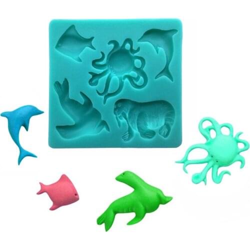 Wholesale 10 pcs/lot Sea lions Dolphins Octopuses Silicone Sugarcraft Cookie Cupcake Baking Mold Fondant Cake Decorating Tools