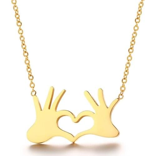 Double Hand Love Heart Family Love Pendant Necklaces Stainless Steel clavicle Chain Necklace for Women Men Charm Gifts