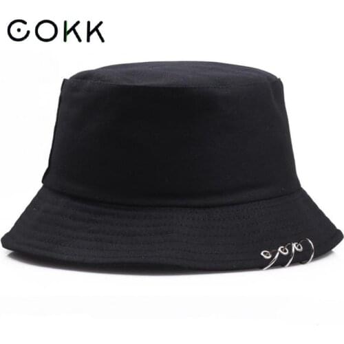 COKK Bucket Hat Women Men Summer Spring Fisherman Cap With Rings Hip Hop Flat Top Solid Color Korean Fashion Bob Gorro Kpop New