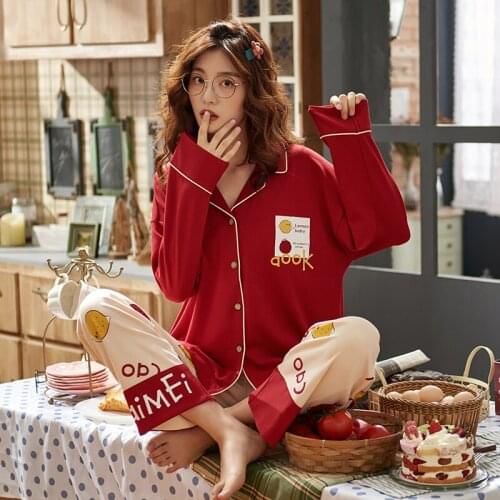 Plus Size Loose Nighwear Soft Nighty New Autumn Winter Suit Red Cotton Sleepwear Simple Style Pajamas Set Cardigan Homewear