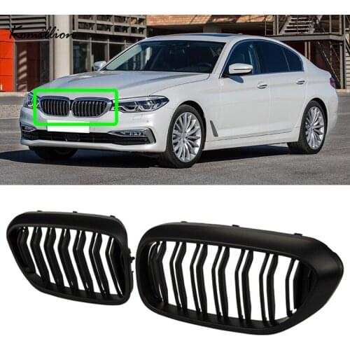 Car Matte Black Front Kidney Double Slats Hood Center Grilles for BMW 5-series G30 Sedan G31 Touring 2017 2018 Exterior Parts