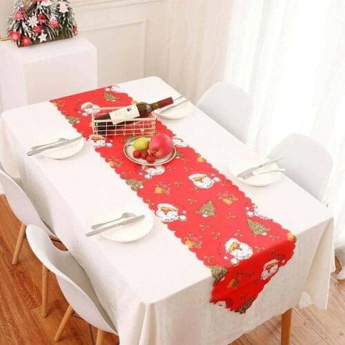 Christmas Table Runner Polyester Tablecloth Xmas Elk New Year Party Dinner Table Decor