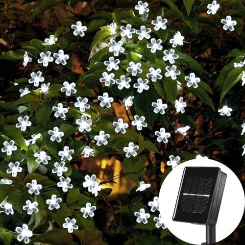 Sakura Solar Flower String Lights Solar Powered Fairy Lights 7/12M LED Cherry flower Garden Yard Fence Jardin Outdoor Lighting
