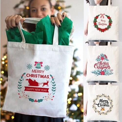 Merry Christmas Canvas Shopping Tote Bags for Women Fashion Causal Graphic Bag Large Storage Book Shoulder Handbag Xmas Gifts