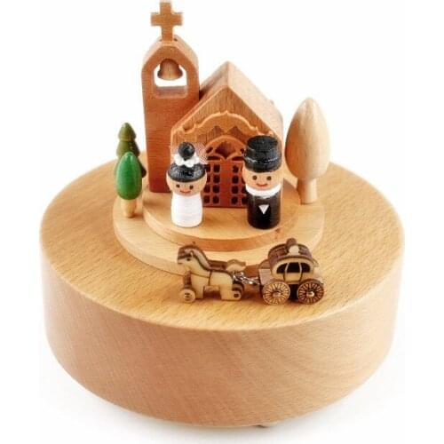 Wedding gift solid wood music box music bell music box Wedding Church songs meet wood music box