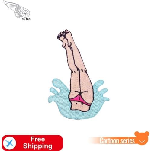 Splash Girl Embroidered Iron on Patches Cute Things Bags Shirts Accessories Punk Biker Jackets DIY Stripe Custom Design Applique