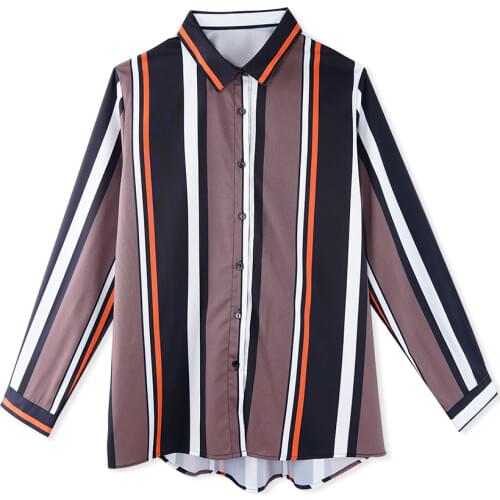 Women Fashion 2019 Stripe Blouse Shirt Tops Turn-down Collar Long Sleeve Office Ladies Single Breasted Slim Blusas Femme