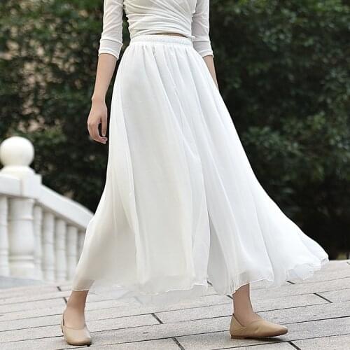 2021 Summer New Elastic High Waist Thin Simple Solid Color Chiffon Culottes Casual Loose Women Dance Long Skirt Free Shipping