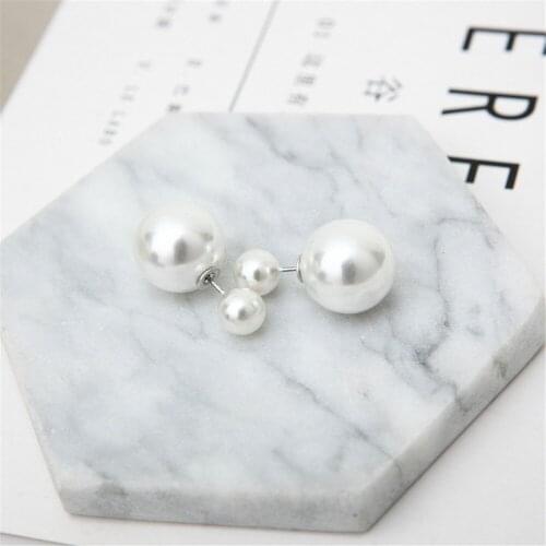 CRLEY Double Sides White Simulated Pearl Earrings For Women Personality Jewelry On Ear Round Ball Stud Earrings brincos Bijoux