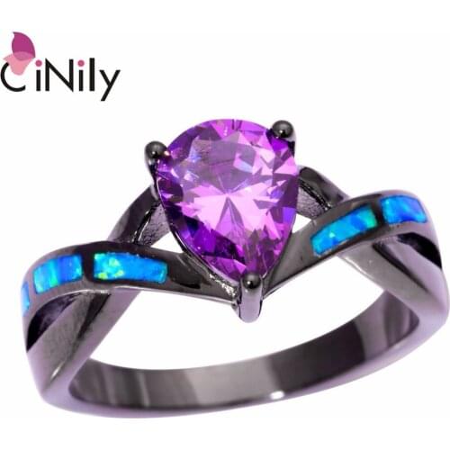 CiNily Created Blue Fire Opal Purple Zircon Black Gold Color Wholesale Hot Sell for Women Jewelry Gift Ring Size 5-10 OJ8451