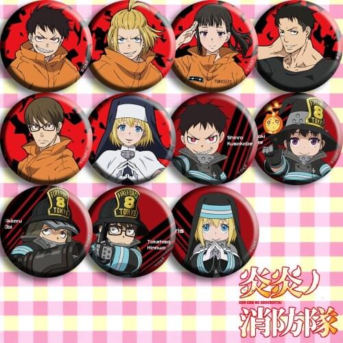 1pc Anime Enn Enn no Shouboutai Shinra Kusakabe team round brooch icons 58mm
