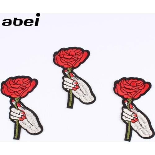 10pcs/lot Embroidered Iron On Rose Flower Patch Funny Hand Stickers Sewing Accessories DIY Jeans Shirt Backpack Fabric Appliques