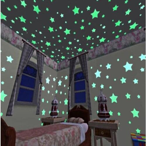 100pcs Plastic 3D Stars Glow In The Dark Fluorescent Wall Stickers New