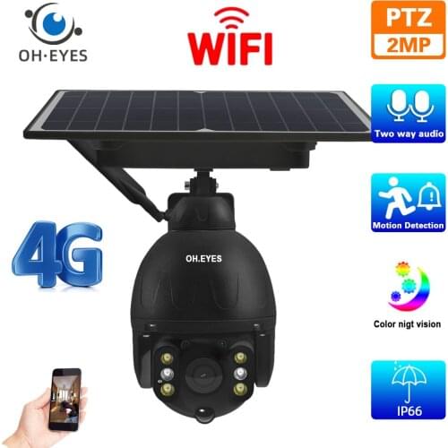 1080P Wifi Solar CCTV Camera with 4G Sim Card Outdoor Street Color Night Vision Wireless PTZ IP Security Surveillance Camera 2MP