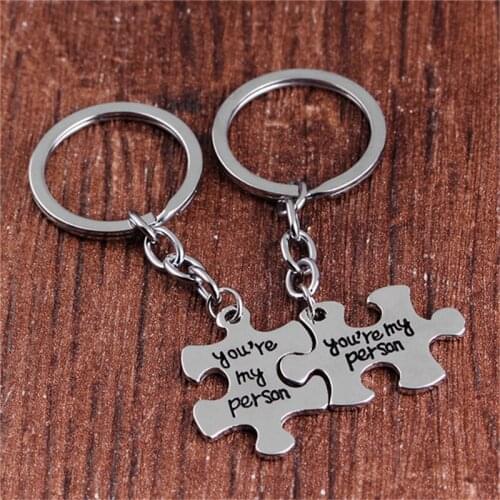 2 Pcs Set You Are My Person Text Puzzle Keychain Charm Jewelry Gift Keyring For Couple Lover Best Friend Bag Car Key Accessories