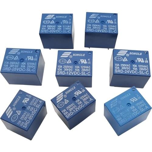 2Pcs/lot Relays 4Pin 5Pin SRD-03VDC SRD-05VDC SRD-09VDC SRD-12VDC SRD-24VDC 10A 250VAC Relay DC 3V 5V 9V 12V 24V Power Relais