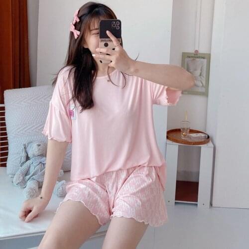 2021 Summer Short Sleeve Shorts Modal Pajama Set for Women Korean Loose Sleepwear Suit Pyjama Homewear Pijama Mujer Home Clothes