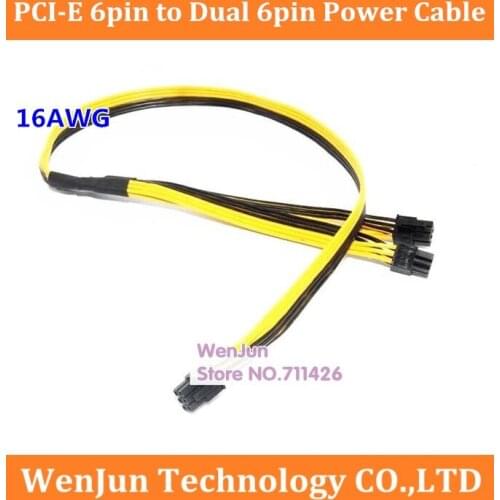 50pcs-100pcs PSU Power Supply Cables 16AWG PCI e Molex 6pin to 2 PCI-e 6pin 6p PCI Express Internal Power Splitter Ribbon Cable