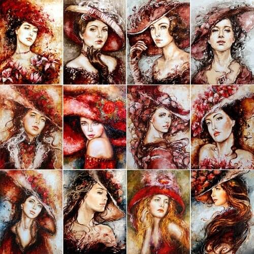 5D Diamond Embroidery Hat Ladies Full Square/Round Diamond Painting Portrait Cross Stitch Mosaic Kit New Product Home Decoration