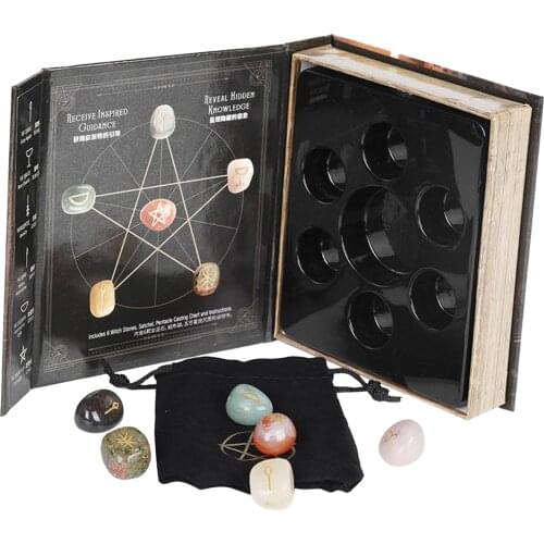 6Pcs/Set Crystal Chakra Stones Engraved Symbols Polished Stone Reiki Natural Stone Divination Spiritual Yoga Home Decoration