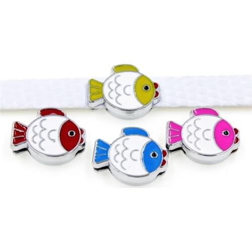 8mm Hole Blue Fish Animals Slide Charms Beads DIY Accessories Handmade Jewelry For 8mm Bracelets Key Chains Pet Collar