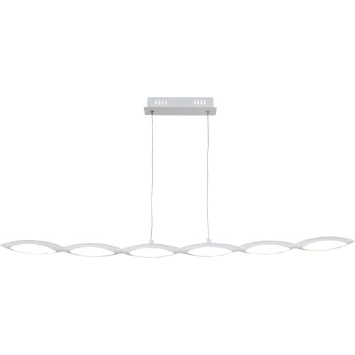 Matte white finish elongated pendant lamp, simple style, contemporary and elegant (6 Leds x 5 W,3000K long 100 cm)
