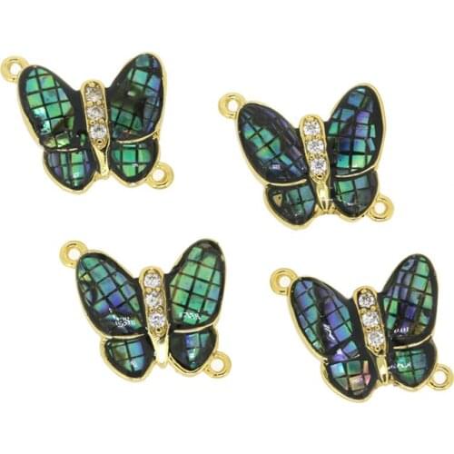 Dankaishi Shell Material Butterfly Charms Connector Pendant for Jewelry Making Blue Color Paved with Rhinestone Crystal for Girl