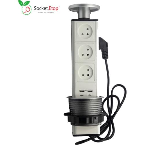 Kitchen Hidden Desktop Power Socket One-Key Retractable Pop Up Outlet : 3 Hexagon Sockets Israeli Power Outlets + 2 USB Ports