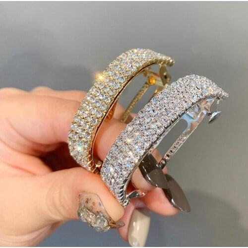 Exquisite Women Shiny Crystal Half Moon Hair Clips Rhinestone Hair Ponytail Ring Buckle Holder Hairpins Hair Accessories