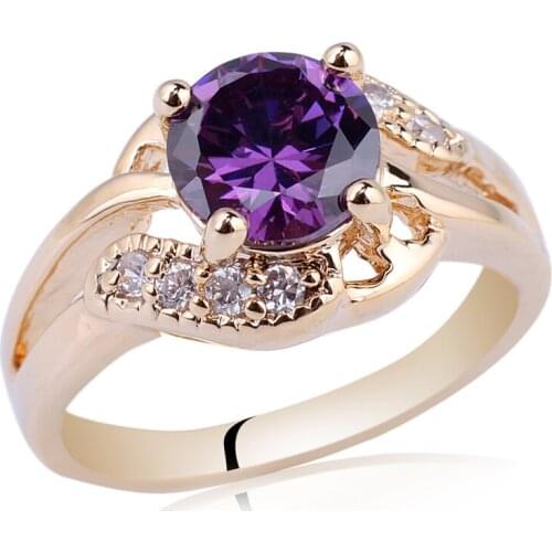 Gold Color Ring Women Jewelry 7mm Round Cubic Zirconia Crystal Femme Bijoux R096