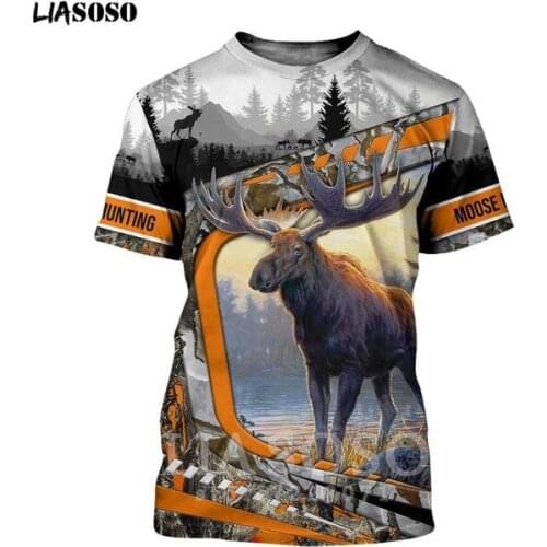 LIASOSO New Deer T Shirt 3D Print Hunt Animal Men Tshirt Women Tees Tops Hip Hop Sportswear Mens T-shirts Duck Pullover
