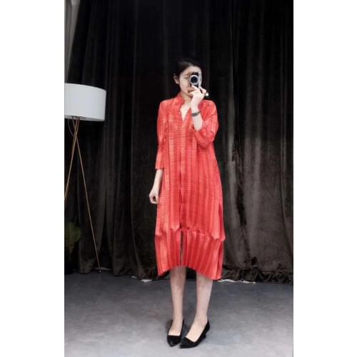 HOT SELLING Miyake Fold single-breasted pure color mandarin three quarter trench coat long windbreaker IN STOCK