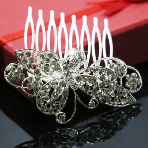 Trendy Hairwear Unique Blossom Rhinestone Clear Crystal Bridal Wedding Party Women Headband Hair Comb Accessories Ornaments