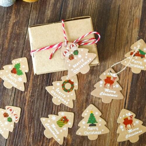 48Pcs Christmas Series Kraft Paper Tags Xmas Tree Hanging Label DIY Crafts Christmas Tree Hanging Tag Gifts Wrapping