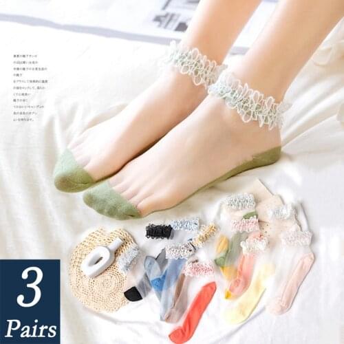 6 pieces = 3 pair Socks Womens Ankle Non-slip Socks For Women Transparent Invisible Socks Summer Lace Elastic Sheer Thin Socks