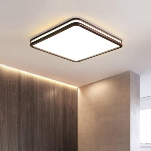 New Chinese Style Living Room Ceiling Lamp LED Bedroom Solid Wood Nordic Lamps Ultra-thin Walnut Color Rectangular Room Lamp