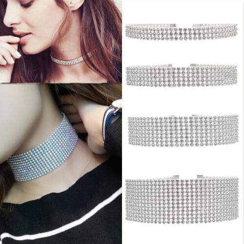 Bridal Wedding Choker Necklaces Silver Plated Clear Crystal Rhinestone Party Diamante Chokers Necklaces for Women